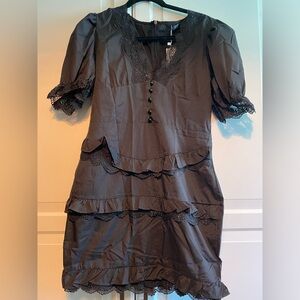 CBR Black Button Up V Neck Ruffle Mini Dress XL